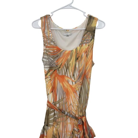 Signature By Robbie Bee Vtg Tropical Print Sleeveless Ruffle Midi Dress Size 12 - Picture 11 of 13